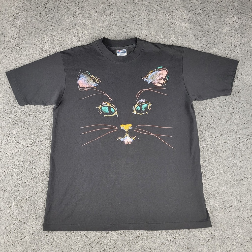 Vintage Black Cat T-Shirt Womens L Short Sleeve Halloween Made In USA Crew Neck